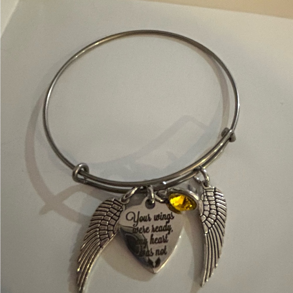Silver Bangle Bracelet with Wing Charms
